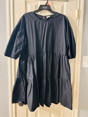 a new day Black Short-Sleeve Tiered Mini Dress